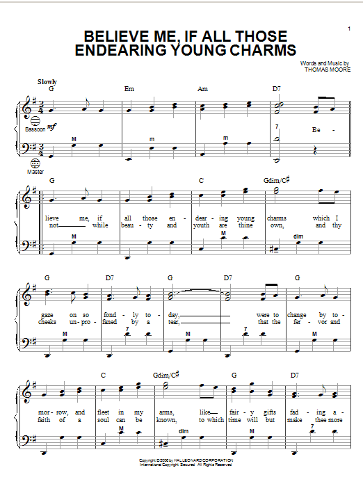 Thomas Moore Believe Me, If All Those Endearing Young Charms Sheet Music