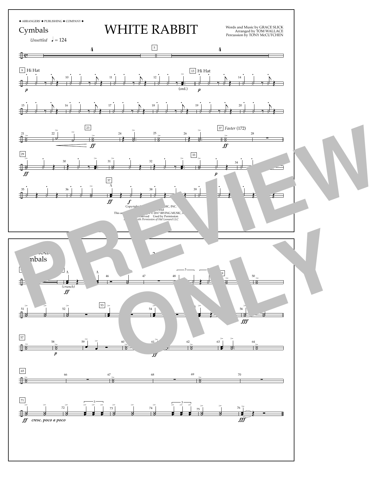 Tom Wallace White Rabbit - Cymbals Sheet Music
