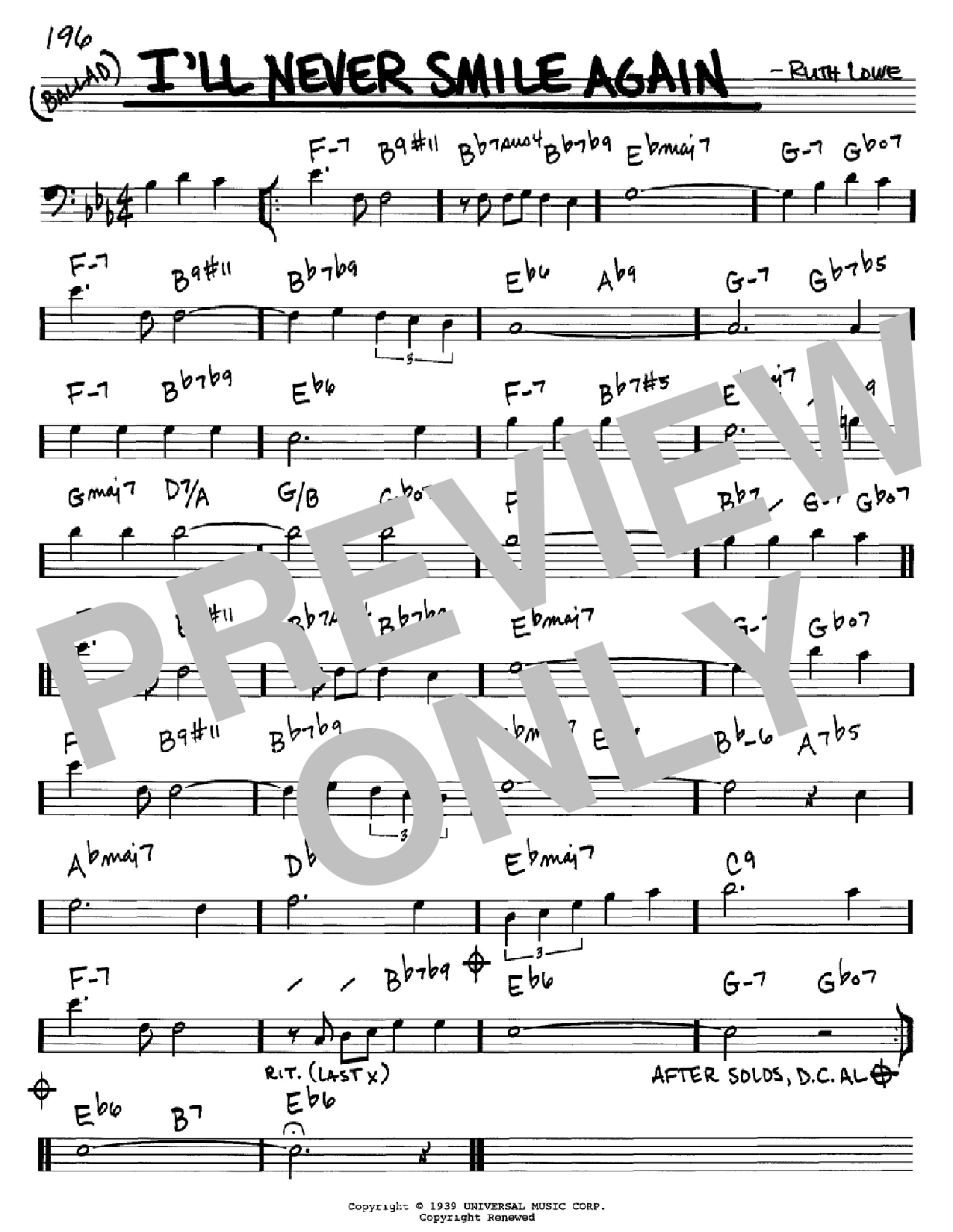 Tommy Dorsey I'll Never Smile Again Sheet Music
