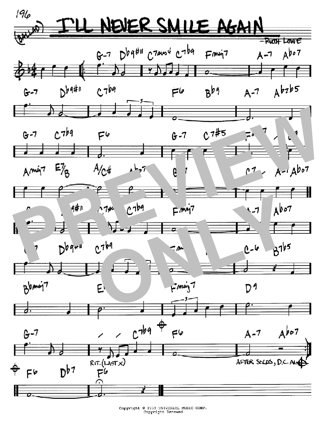 Tommy Dorsey I'll Never Smile Again Sheet Music