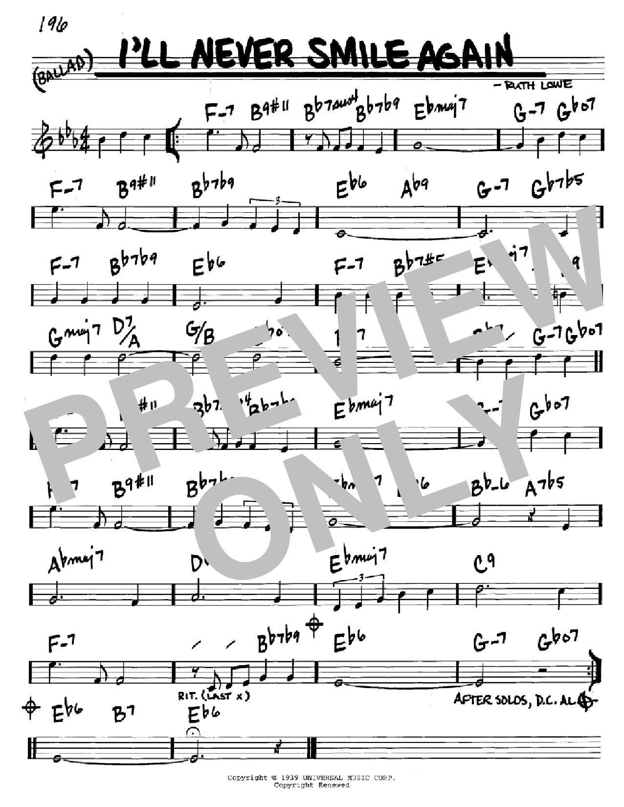 Tommy Dorsey I'll Never Smile Again Sheet Music