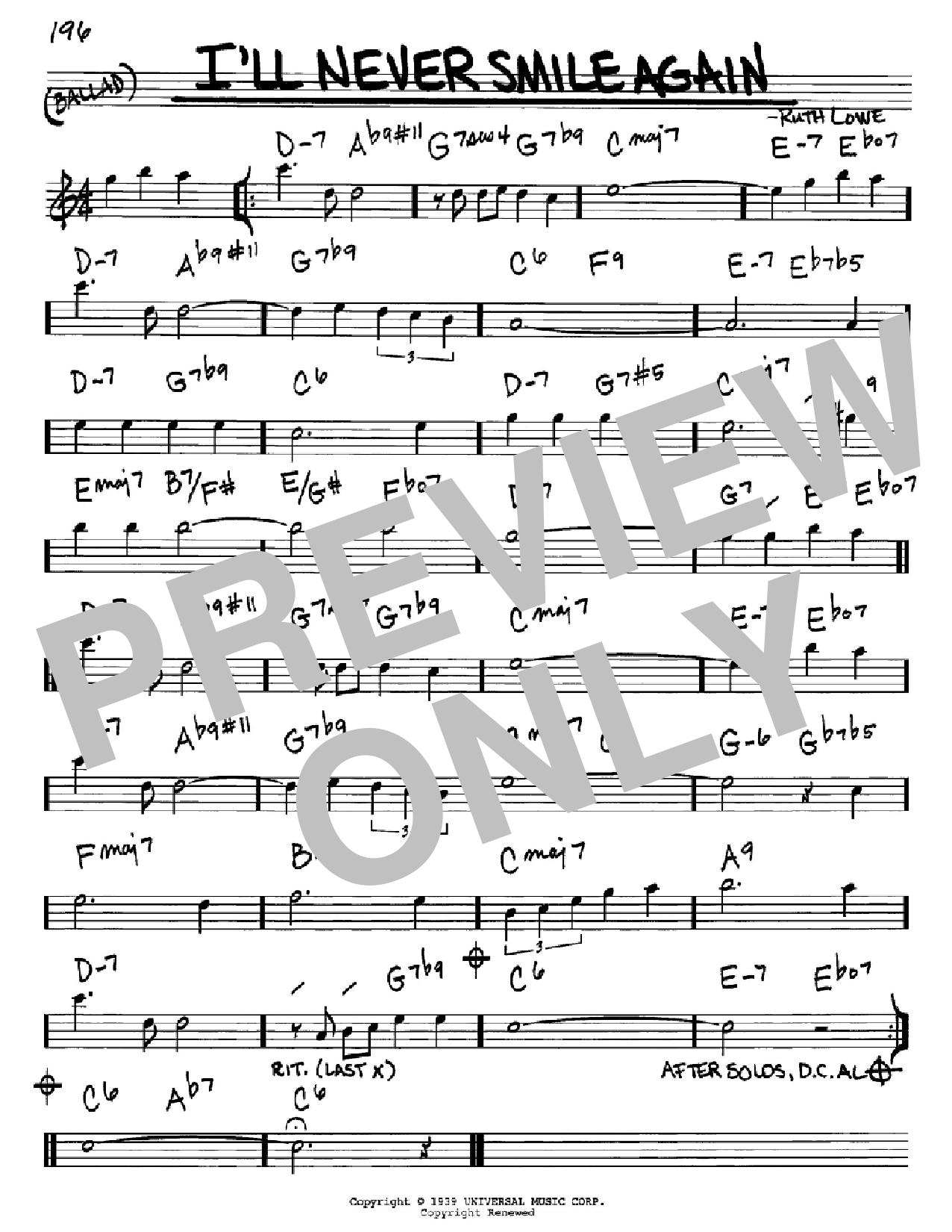 Tommy Dorsey I'll Never Smile Again Sheet Music