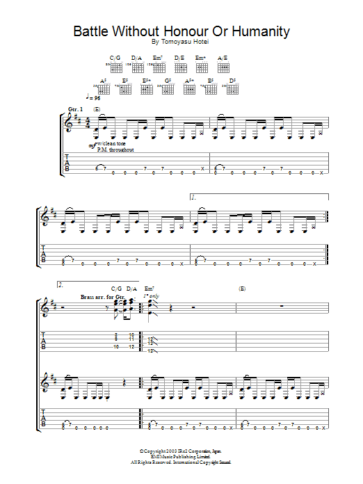 Tomoyasu Hotei Battle Without Honor Or Humanity Sheet Music