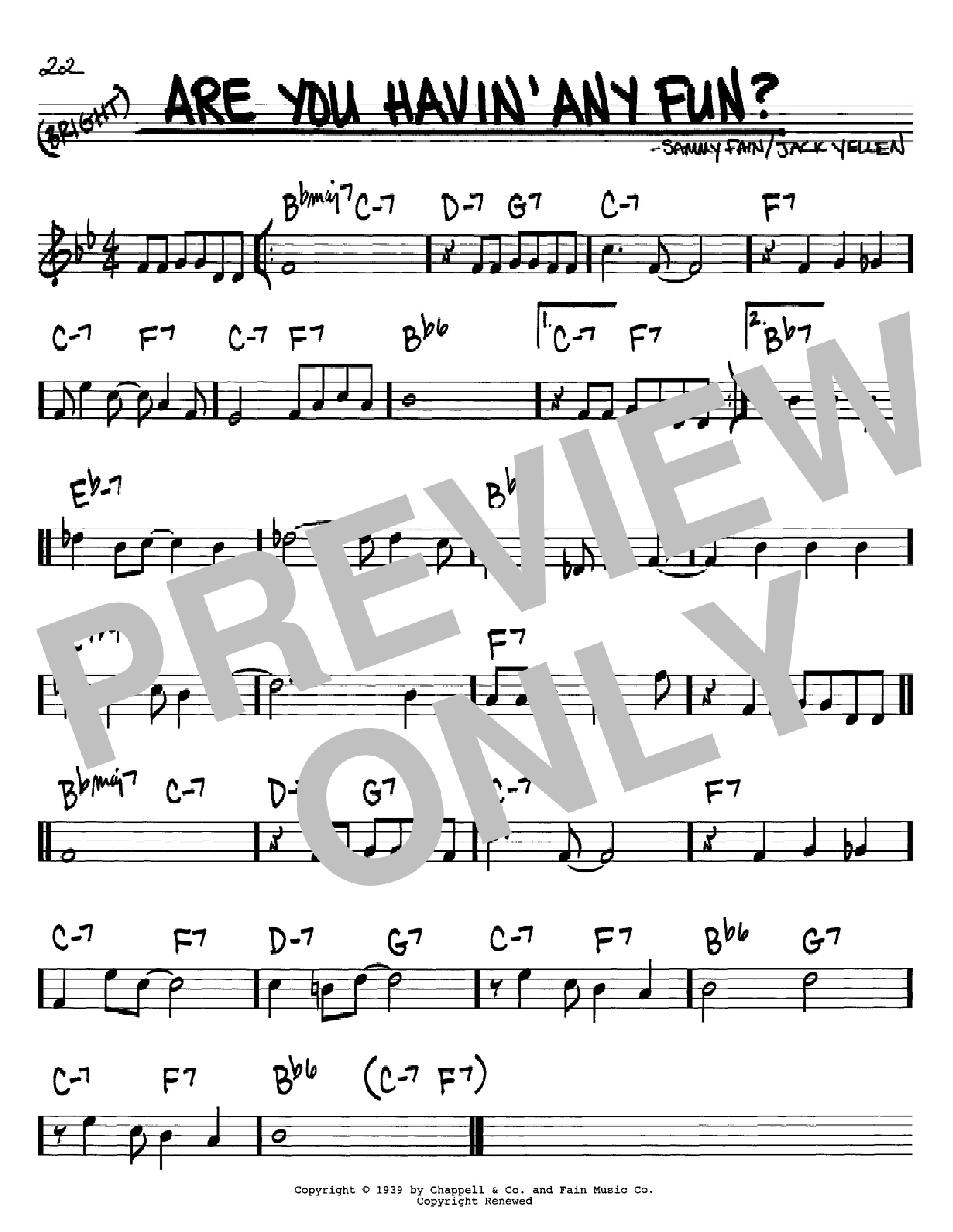 Tony Bennett Are You Havin' Any Fun? Sheet Music