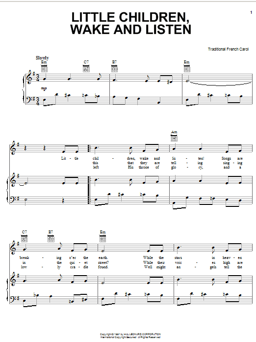 Traditional French Carol Little Children, Wake And Listen Sheet Music