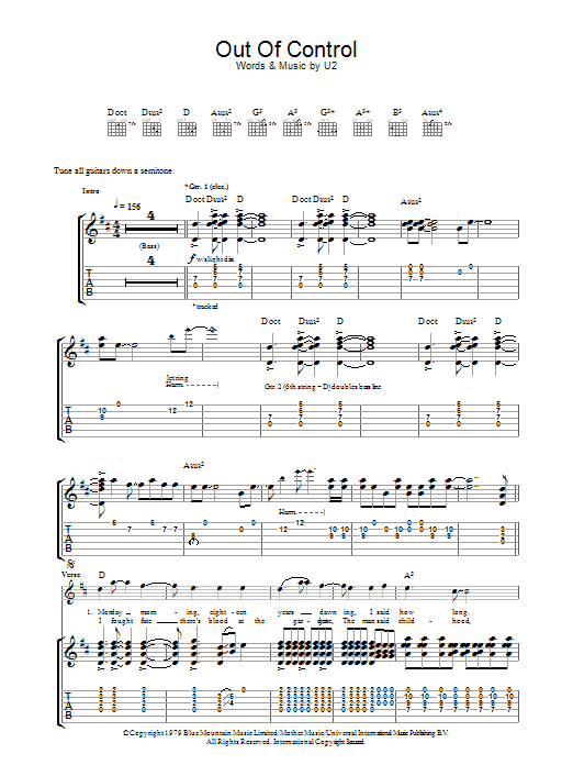 U2 Out Of Control Sheet Music