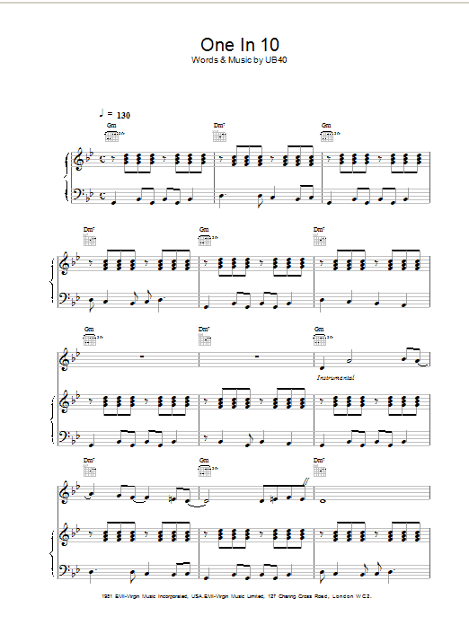 UB40 One In 10 Sheet Music