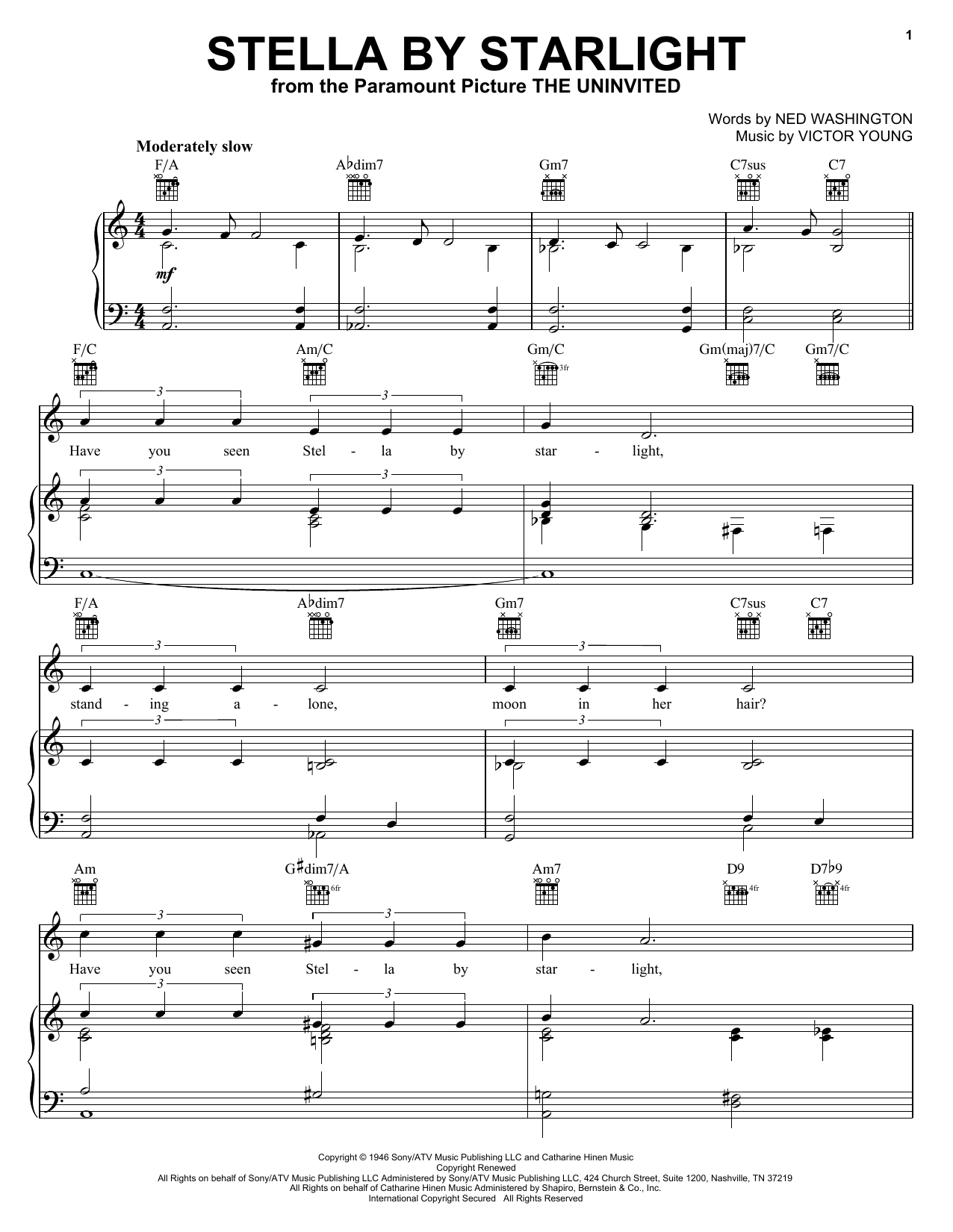 Victor Young Stella By Starlight Sheet Music