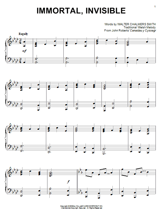 Walter Chalmers Smith Immortal, Invisible Sheet Music