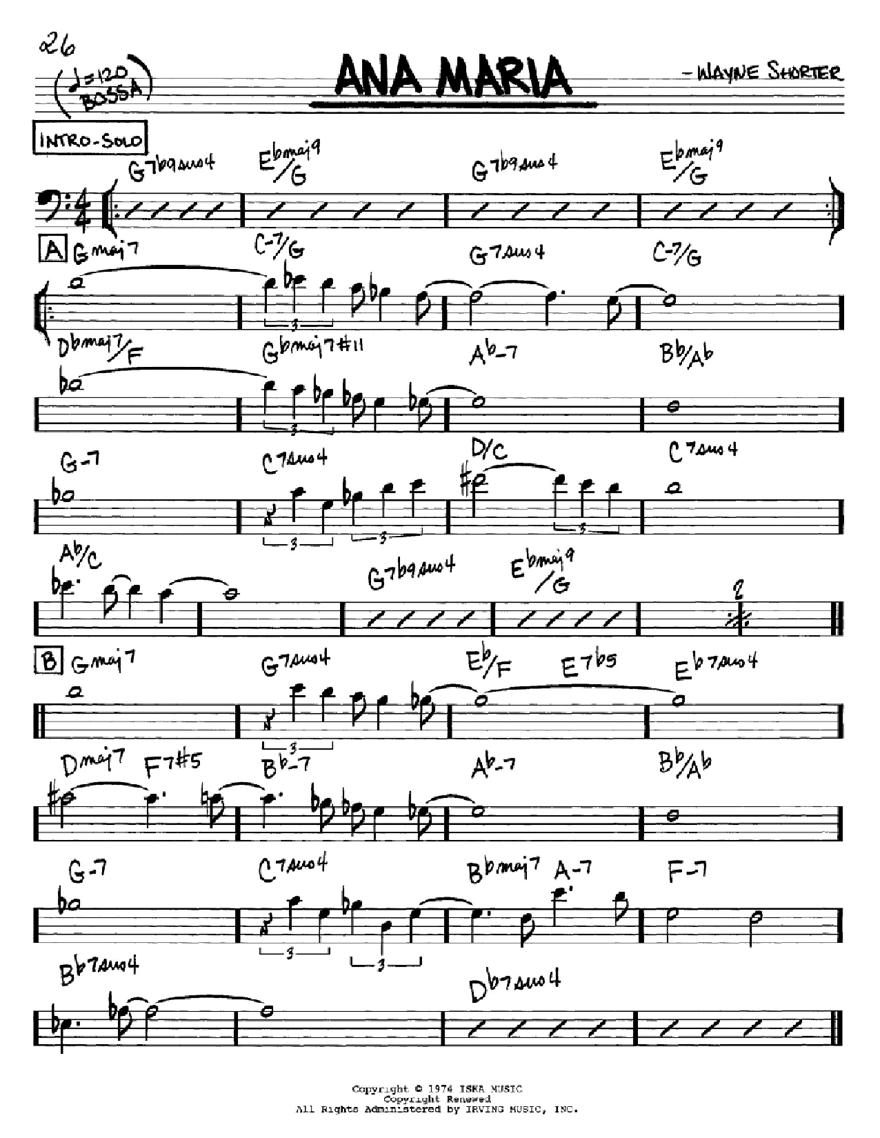 Wayne Shorter Ana Maria Sheet Music