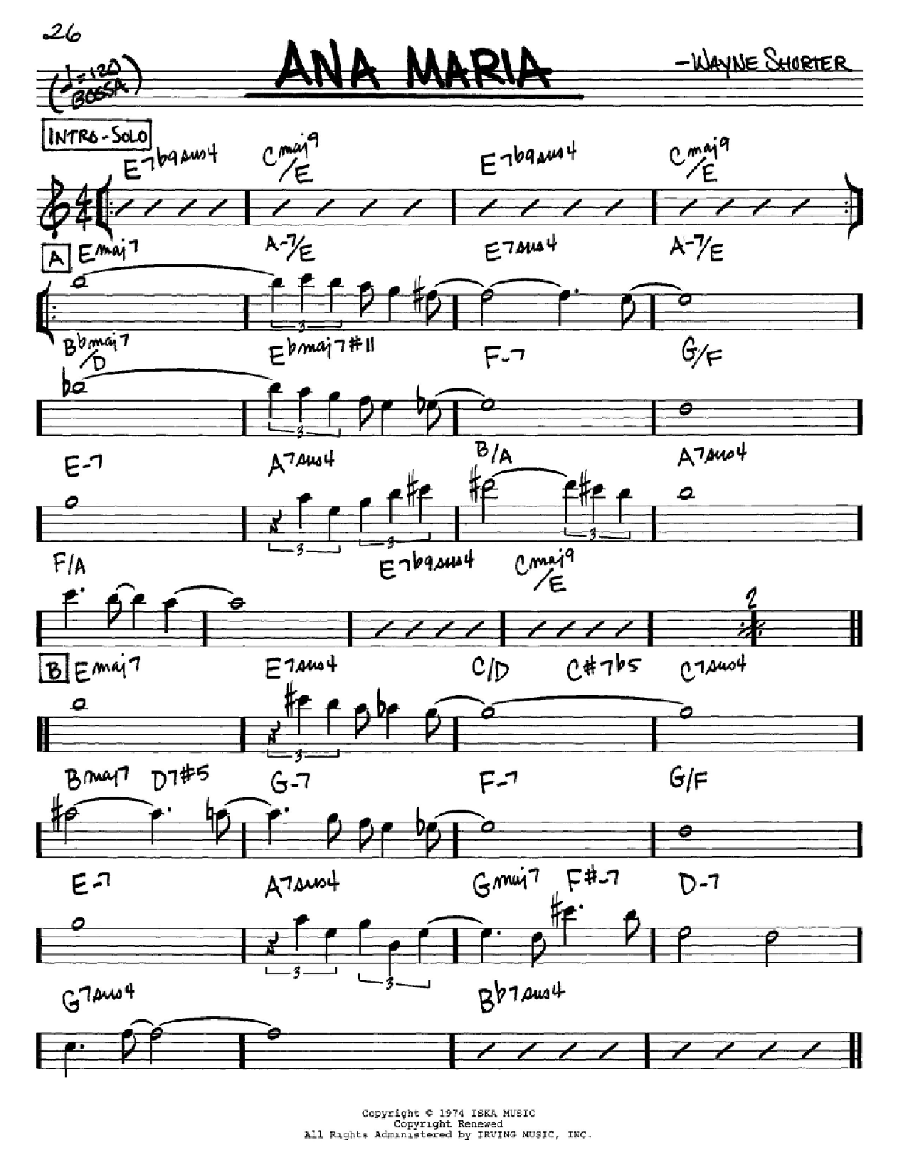 Wayne Shorter Ana Maria Sheet Music