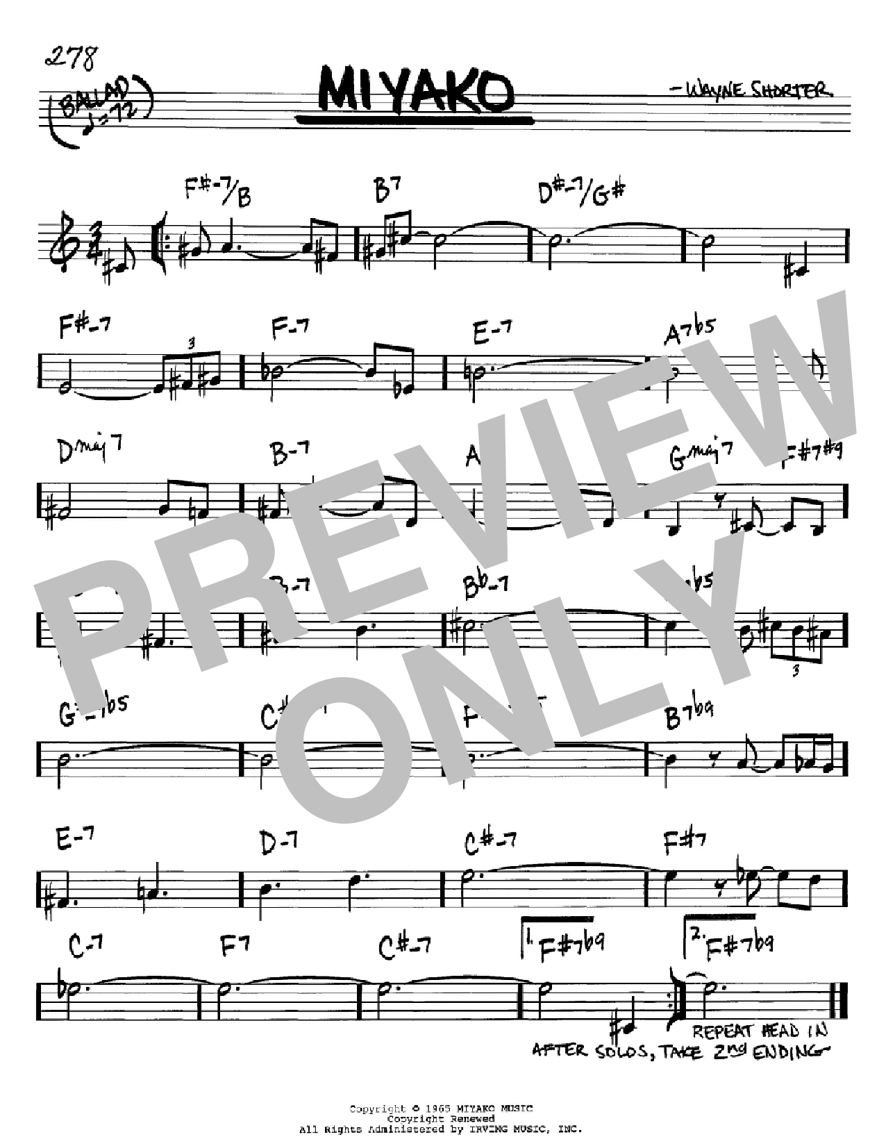 Wayne Shorter Miyako Sheet Music