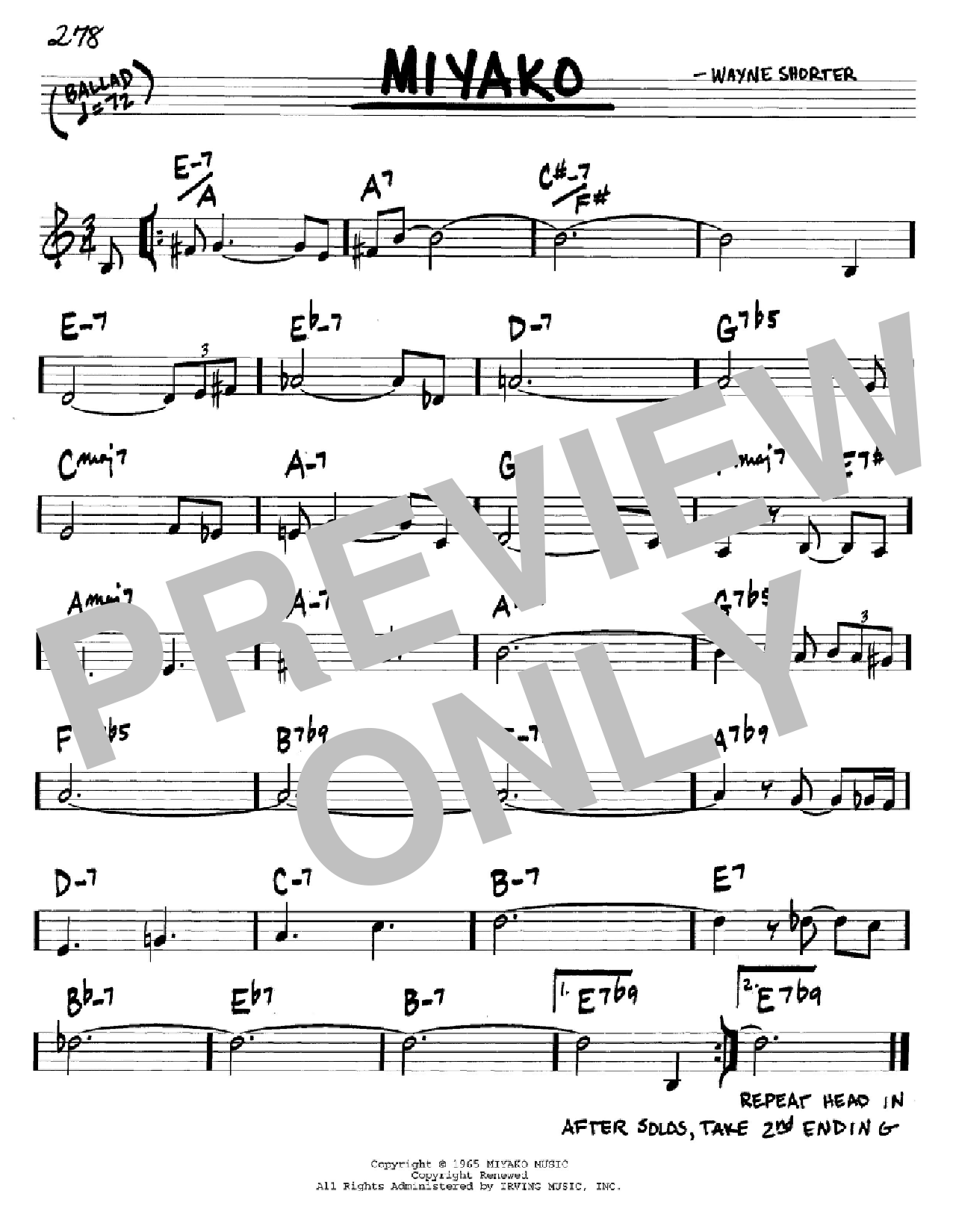 Wayne Shorter Miyako Sheet Music