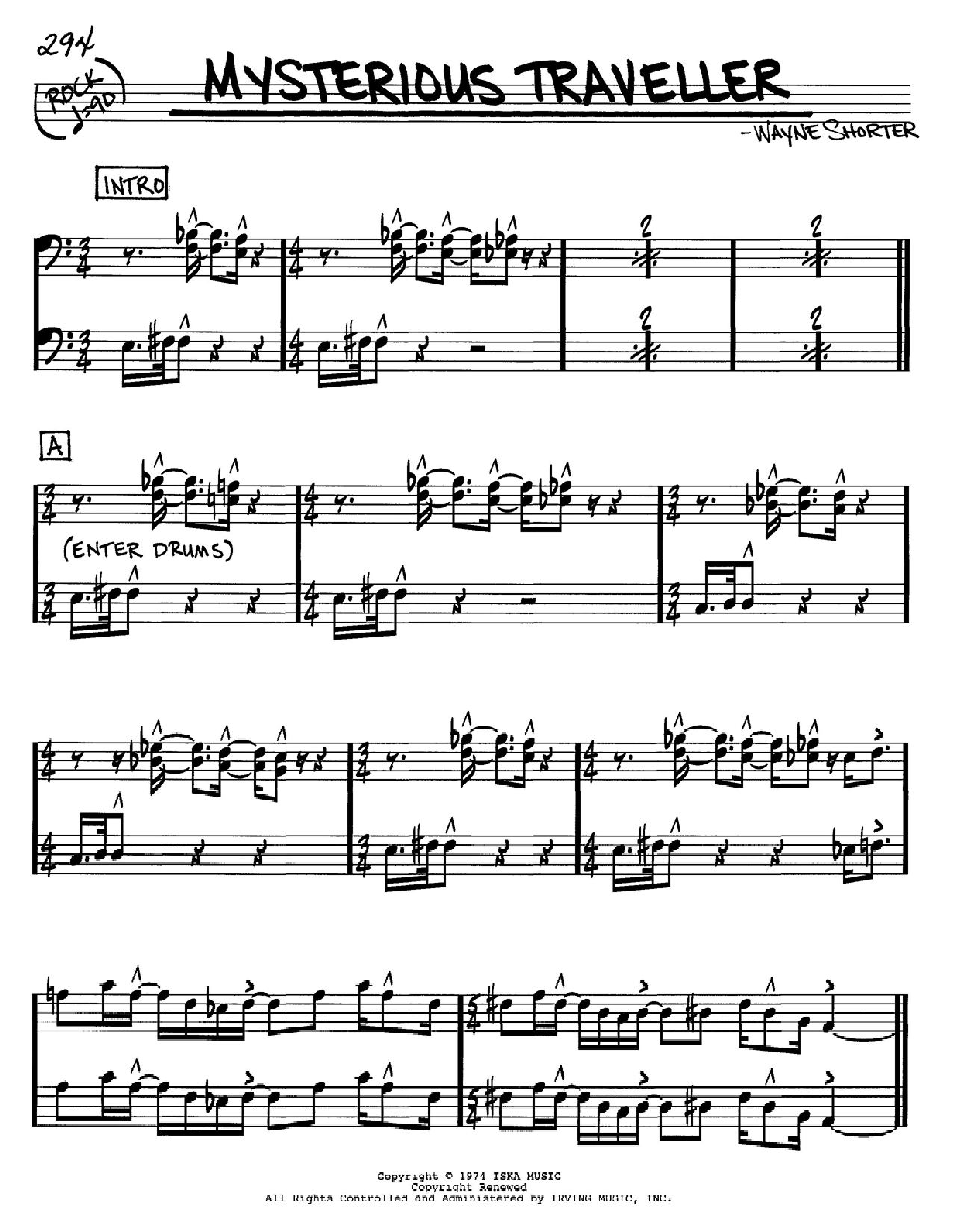 Wayne Shorter Mysterious Traveller Sheet Music