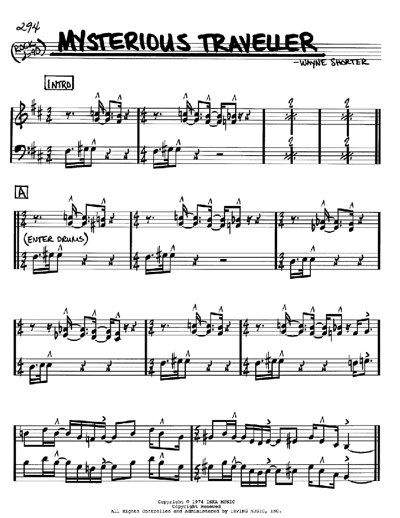 Wayne Shorter Mysterious Traveller Sheet Music