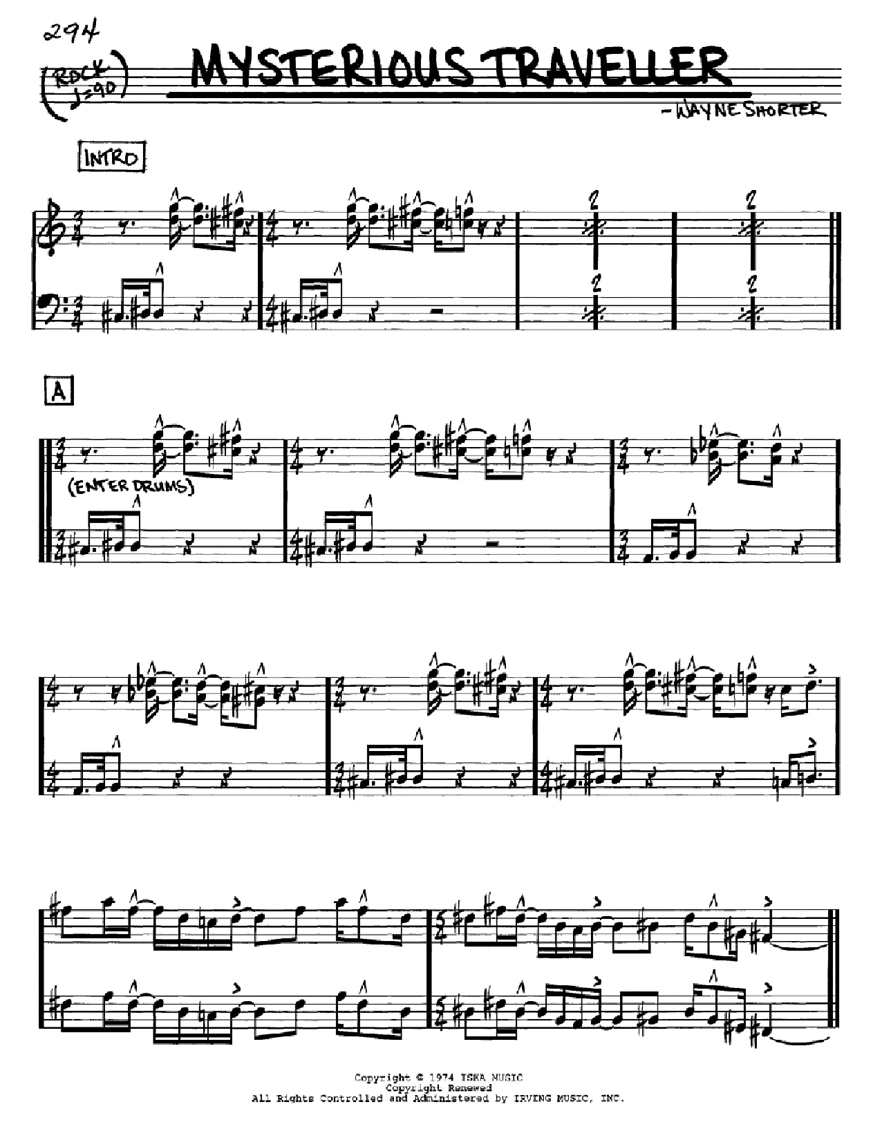 Wayne Shorter Mysterious Traveller Sheet Music