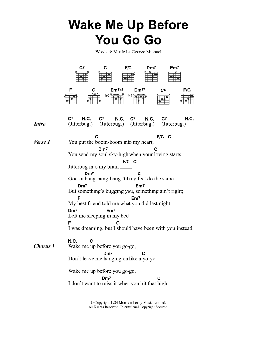 Wham! Wake Me Up Before You Go Go Sheet Music