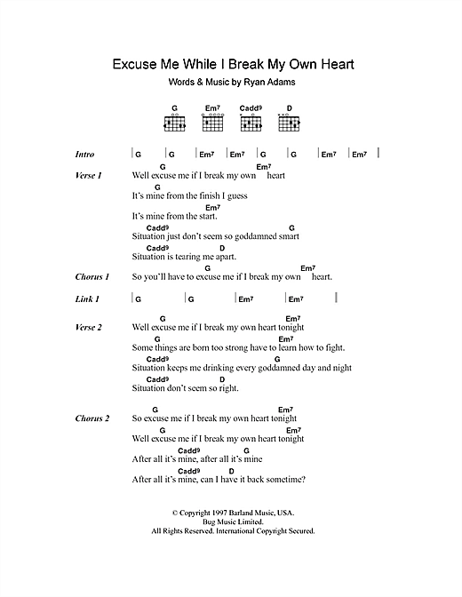 Whiskeytown Excuse Me While I Break My Own Heart Tonight Sheet Music