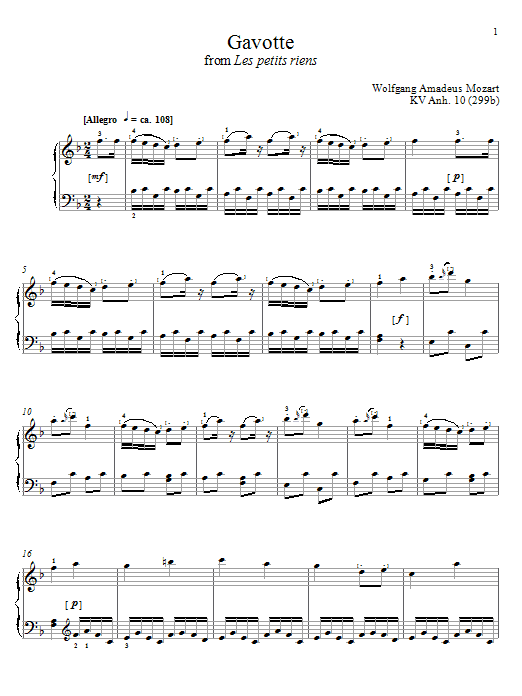 Wolfgang Amadeus Mozart Gavotte Sheet Music