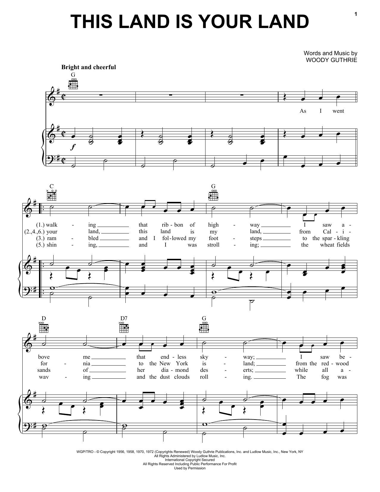 Woody Guthrie This Land Is Your Land Sheet Music