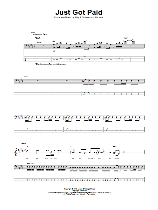 ZZ Top Just Got Paid Sheet Music