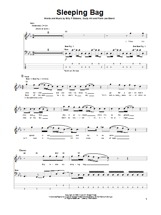 ZZ Top Sleeping Bag Sheet Music