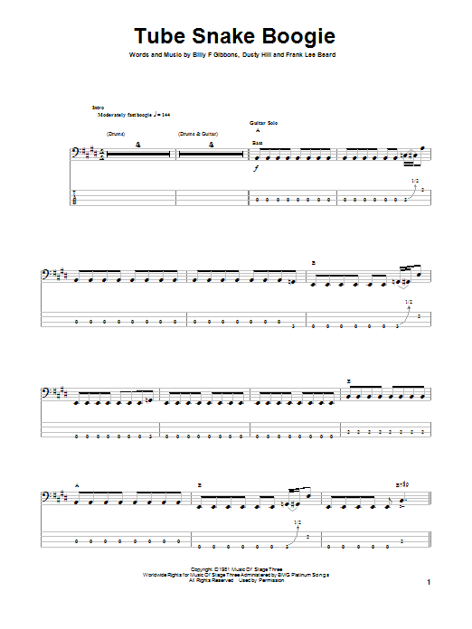 ZZ Top Tube Snake Boogie Sheet Music