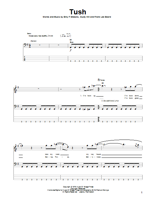 ZZ Top Tush Sheet Music