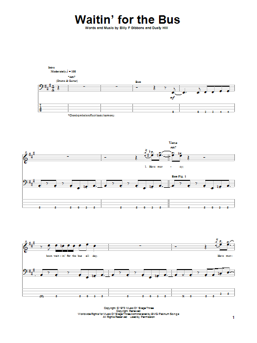 ZZ Top Waitin' For The Bus Sheet Music